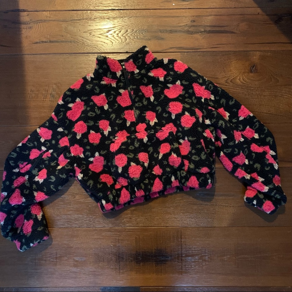 bershka cropped teddy quarter zip